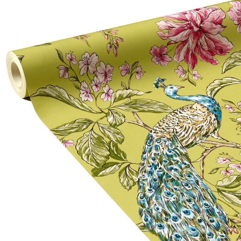 Papier peint HIBISCUS CITRUS coloris vert bambou
