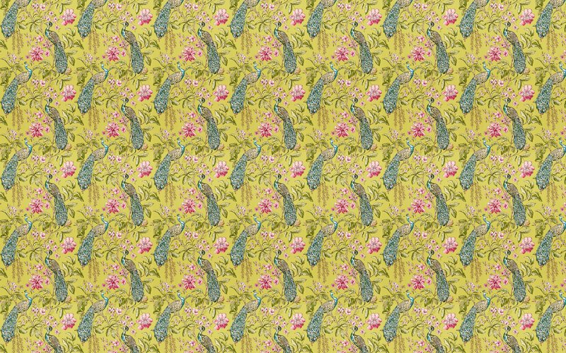 Papier peint HIBISCUS CITRUS coloris vert bambou