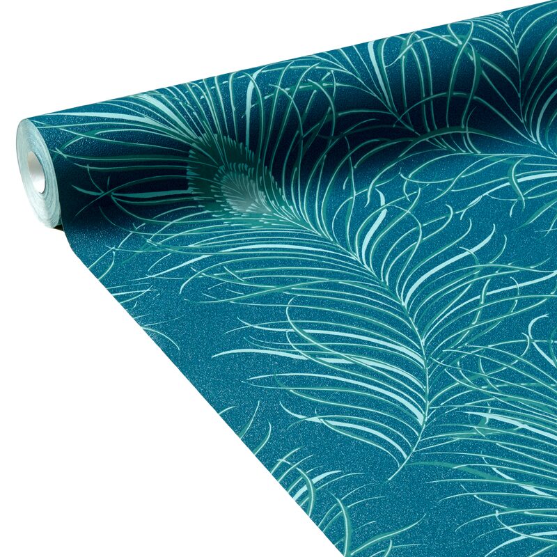 Papier peint intissé PEACOCK coloris bleu paon