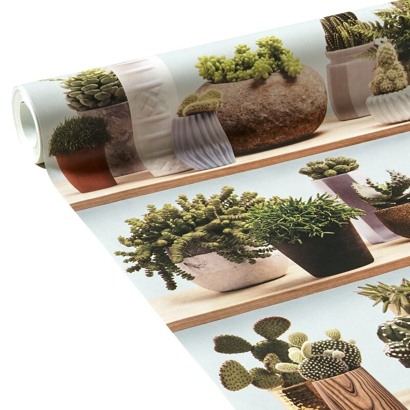 Papier peint intissé ÉTAGÈRE CACTUS BY KOZIEL coloris vert feuille