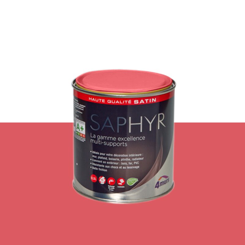 Peinture Finition SAPHYR Alkyde rouge corail Satiné 0,5 L