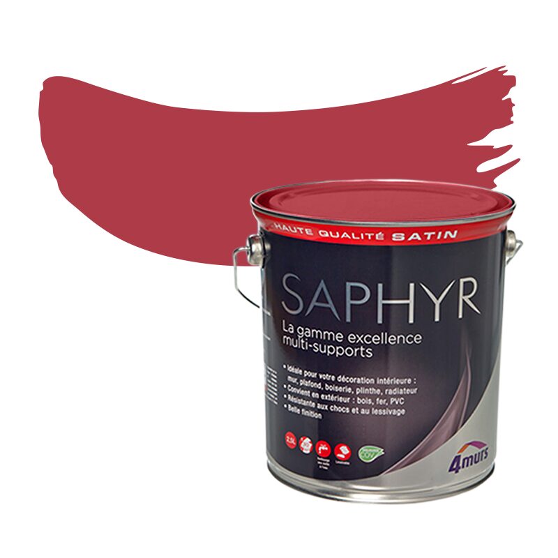 Peinture Multi-supports SAPHYR Alkyde rouge rubis Satiné 2,5 L