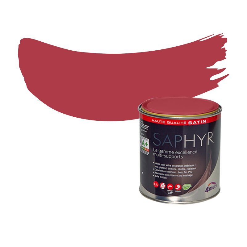 Peinture Finition SAPHYR Alkyde rouge rubis Satiné 0,5 L