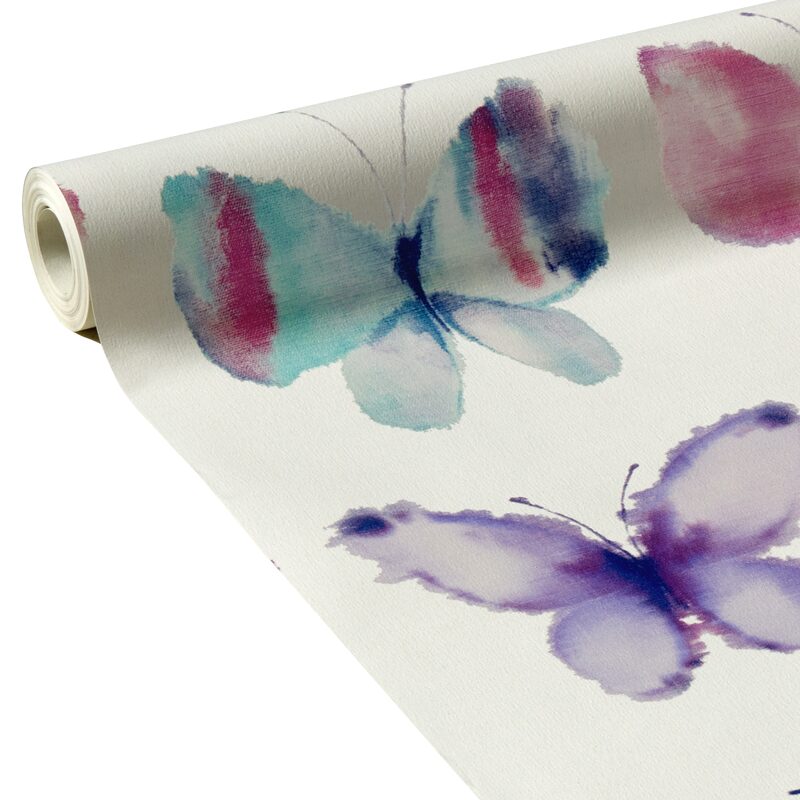 Papier peint PARADIS DES PAPILLONS coloris rose aquarelle