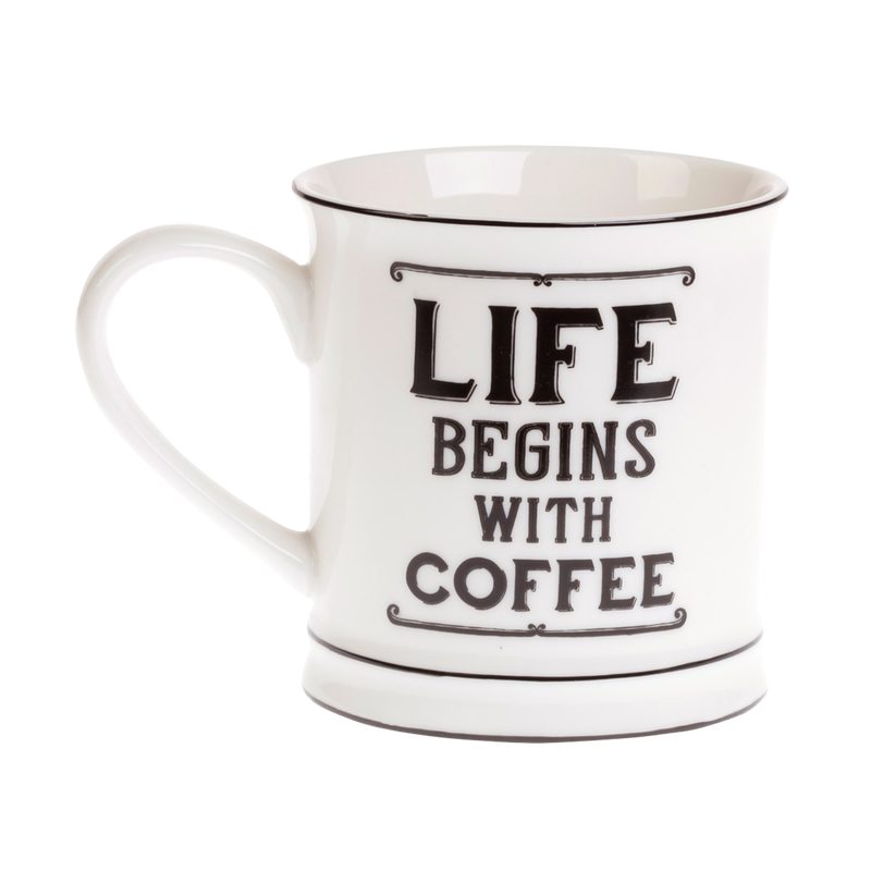 Mug LIFE BEGINS WITH COFFEE coloris blanc