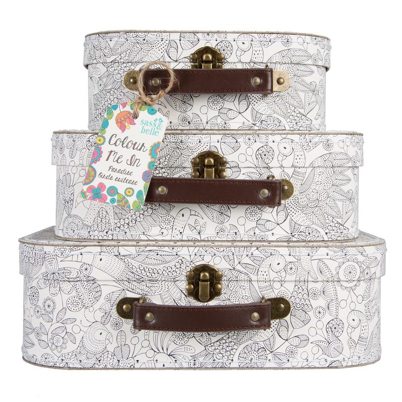 Boîte de rangement COLOUR ME IN TROPICAL BIRDS X3 coloris blanc