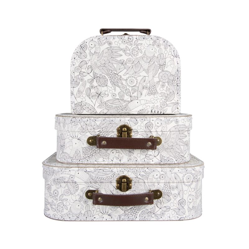 Boîte de rangement COLOUR ME IN TROPICAL BIRDS X3 coloris blanc