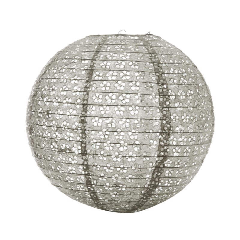 Abat-jour boule papier FLEUR DE POMMIER coloris taupe 30 x 35 cm