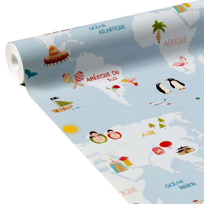 Papier peint intissé SMALL WORLD coloris bleu ciel