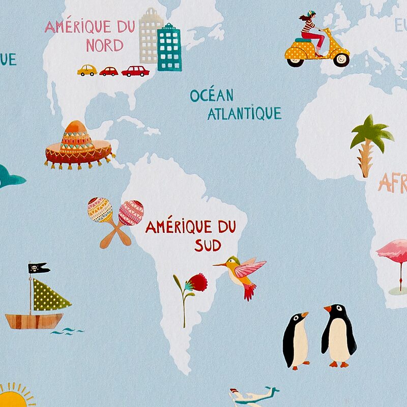 Papier peint intissé SMALL WORLD coloris bleu ciel