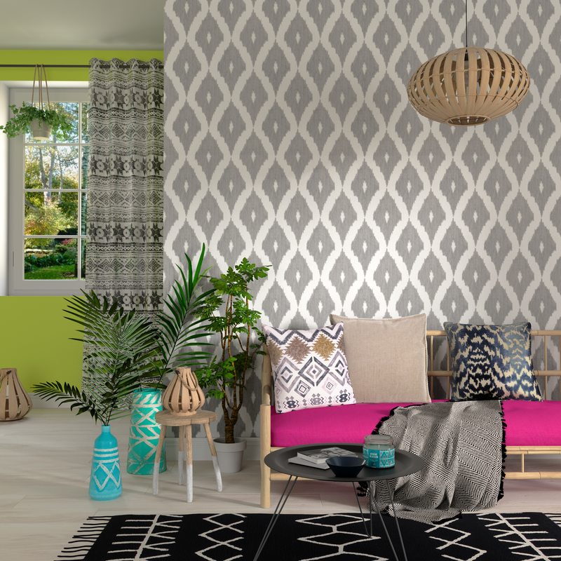 Papier peint intissé IKAT coloris gris perle