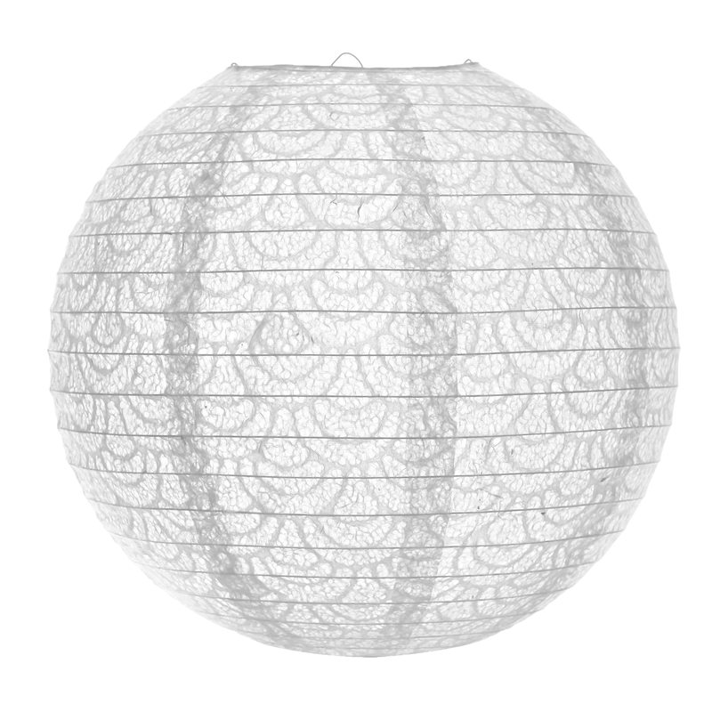 Abat-jour boule papier DENTELLE coloris blanc 30 x 35 cm