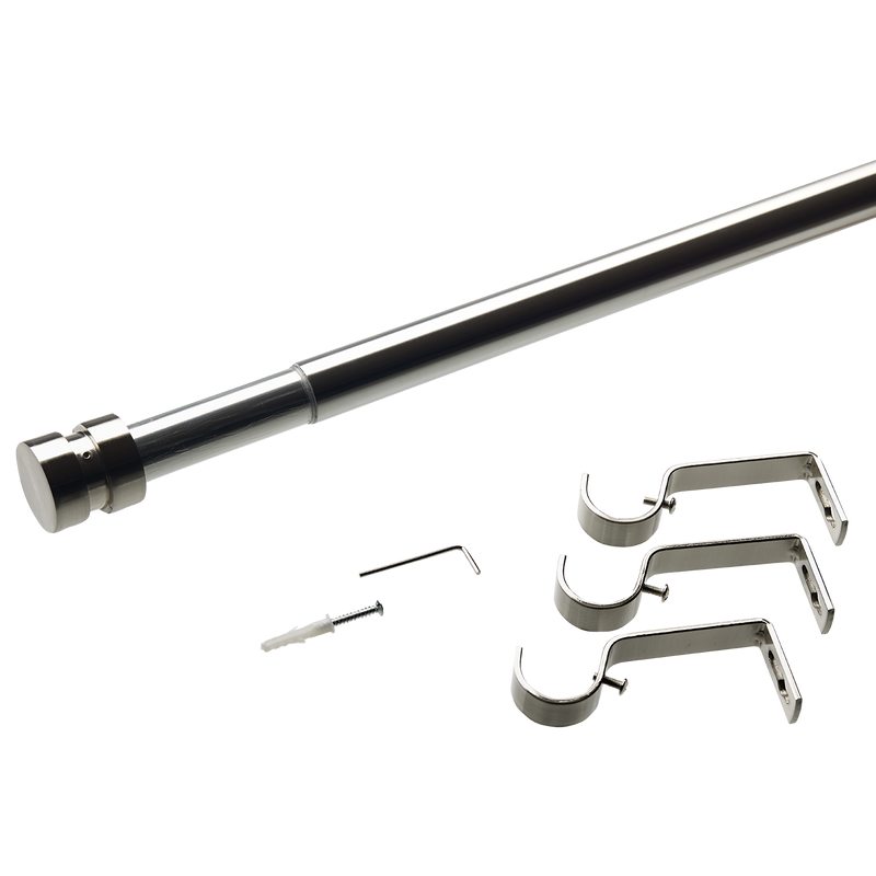 Kit barre à rideaux RIGA coloris nickel brossé diamètre barre 2,8 cm longueur extensible de 120,0 à 210 cm