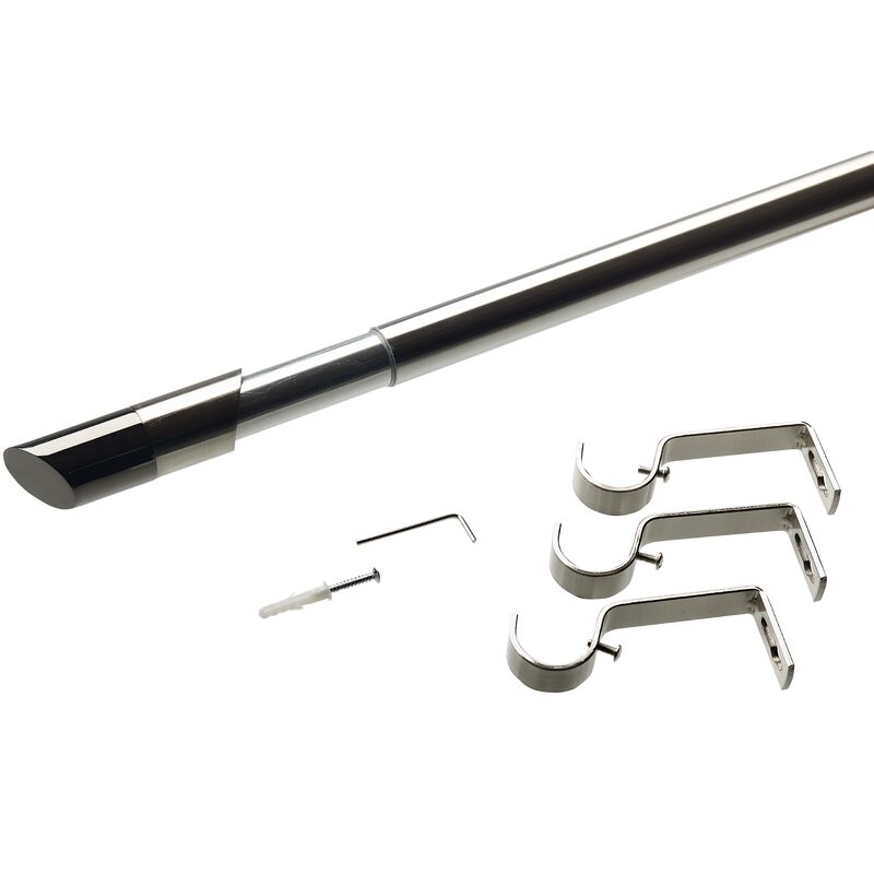 Kit barre à rideaux PALERMO coloris nickel brossé / noir diamètre barre 2,8 cm longueur extensible de 160,0 à 300 cm