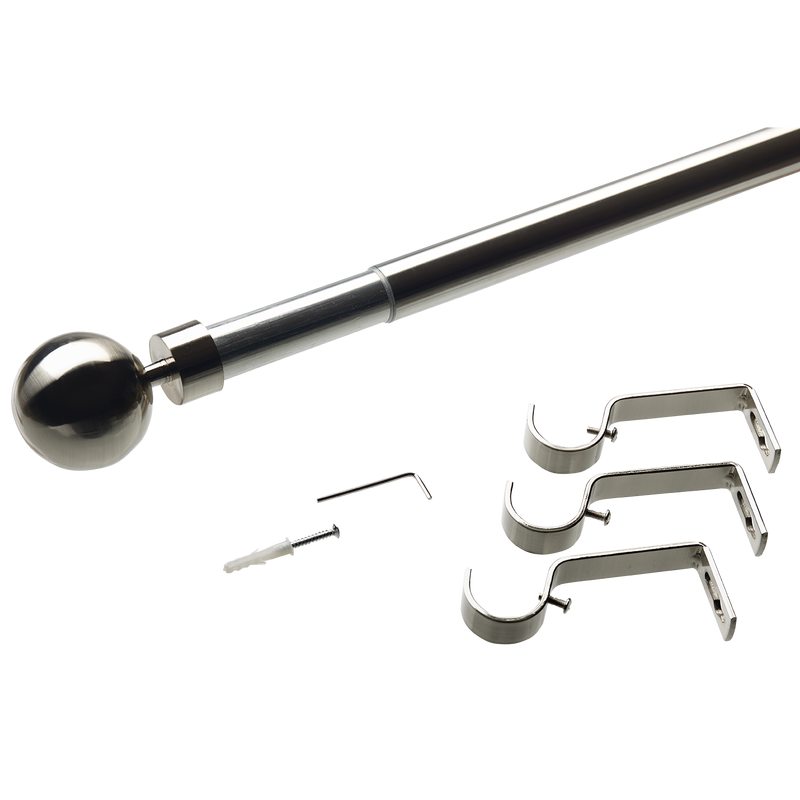Kit barre à rideaux TORINO coloris nickel brossé diamètre barre 2,8 cm longueur extensible de 160,0 à 300 cm