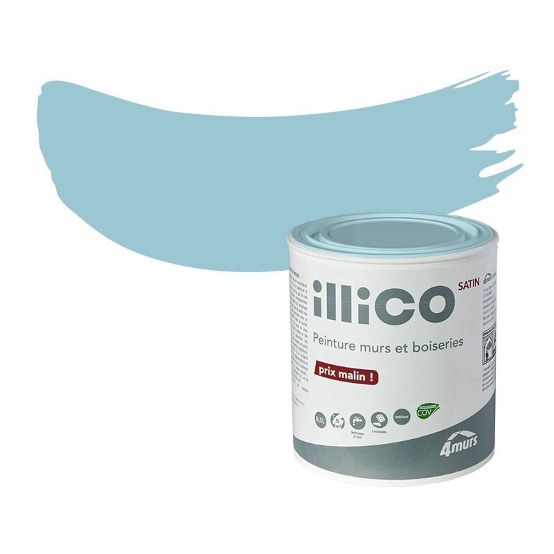 Peinture Finition ILLICO Acrylique bleu lagon Satiné 0,5 L