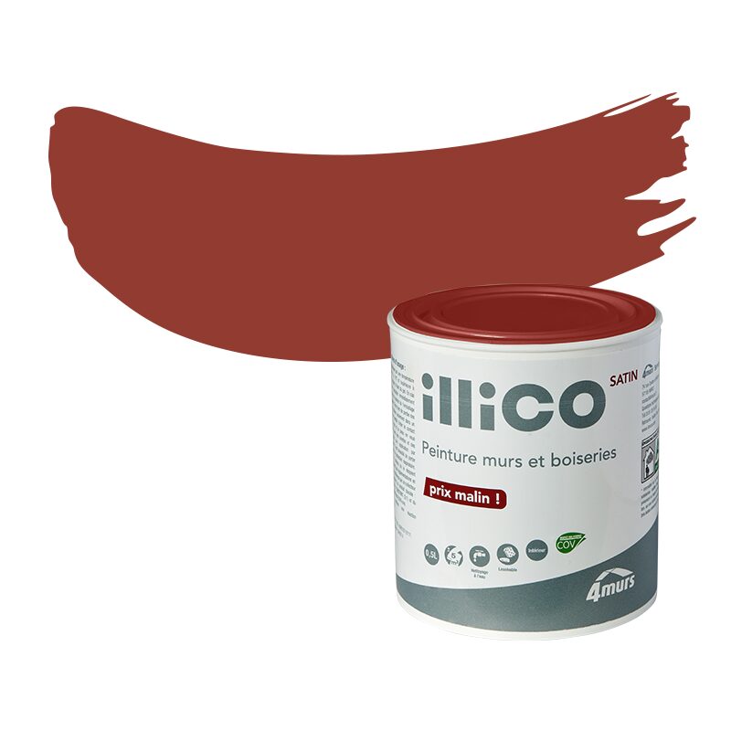 Peinture Finition ILLICO Acrylique rouge néon Satiné 0,5 L
