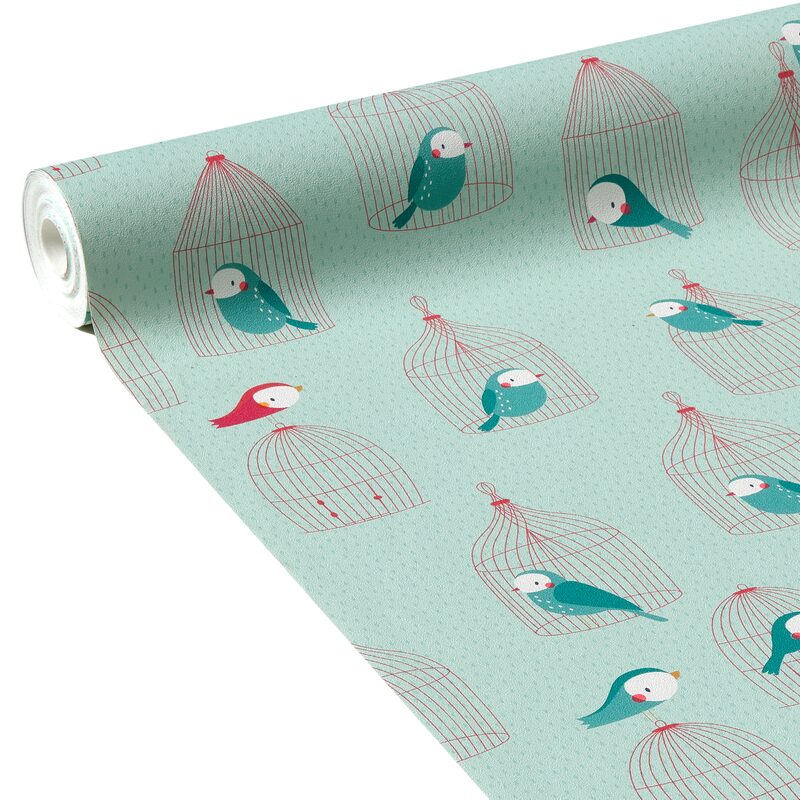 Papier peint intissé BIRDCAGE coloris vert menthol