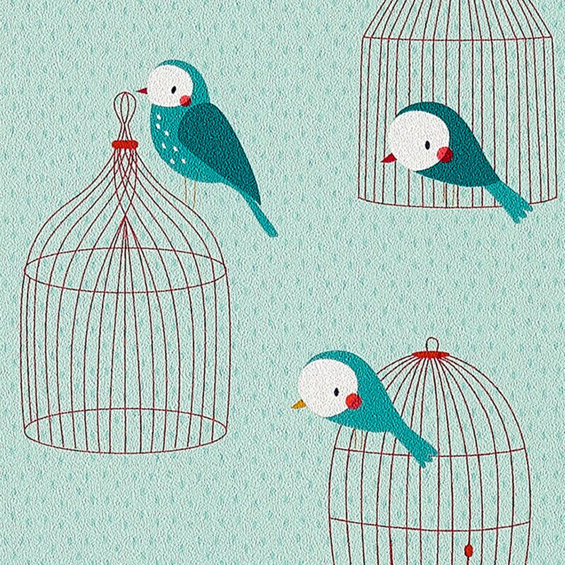 Papier peint intissé BIRDCAGE coloris vert menthol