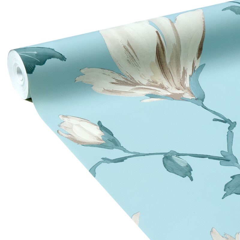 Papier peint intissé MAGNOLIAS coloris bleu aqua