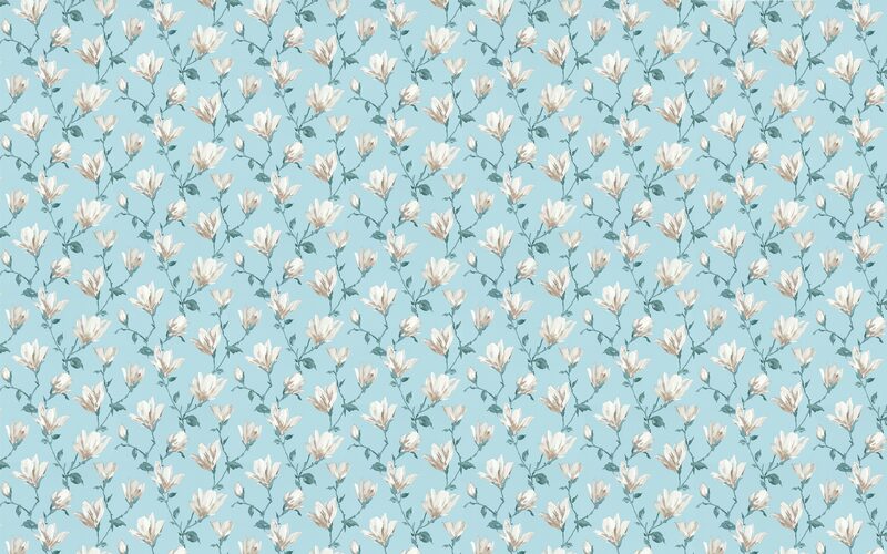 Papier peint intissé MAGNOLIAS coloris bleu aqua