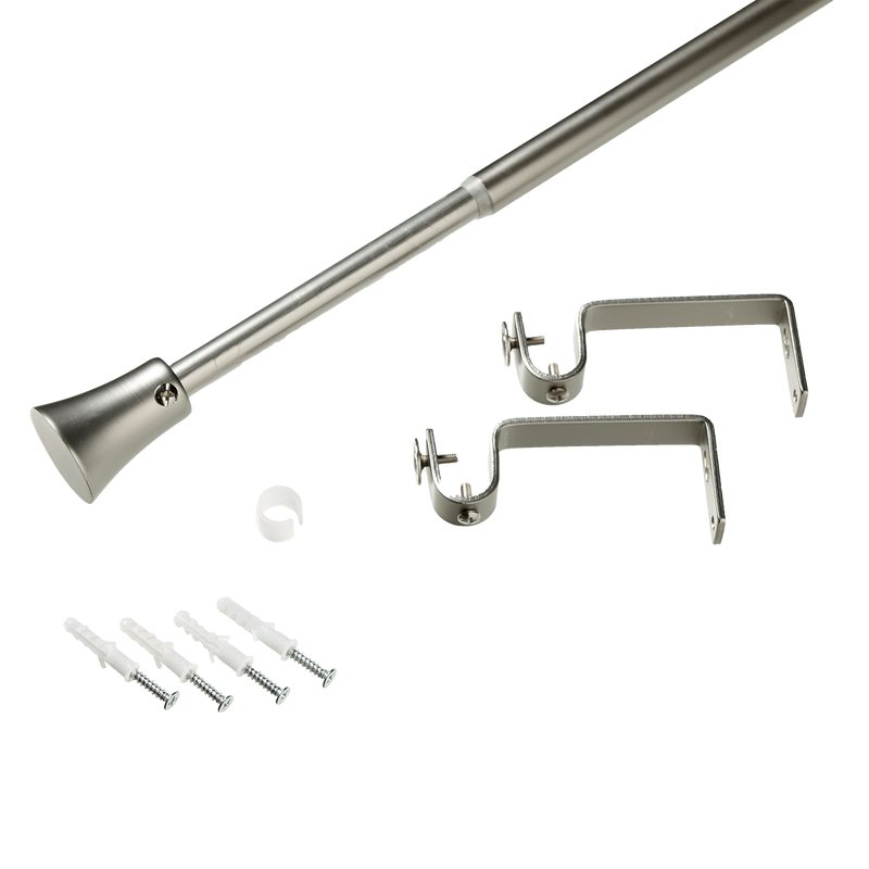 Kit barre à rideaux ZOE coloris nickel satin diamètre barre 1,6 cm longueur extensible de 120,0 à 210 cm