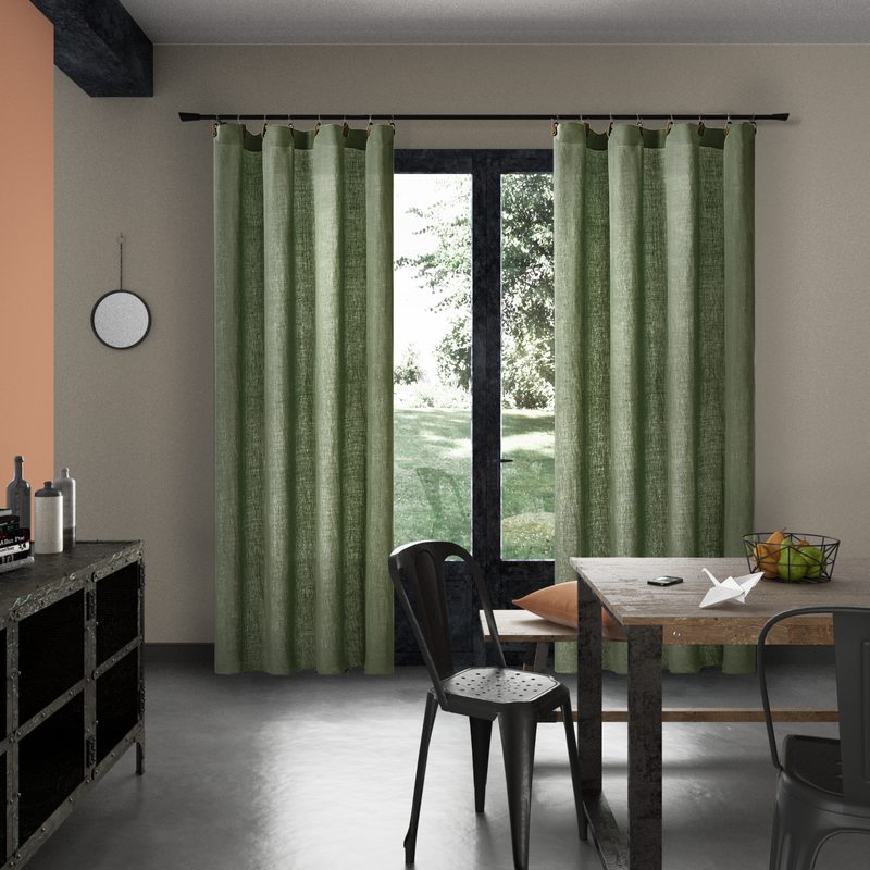 Rideau LEINNEN coloris vert lichen 140 x 250 cm