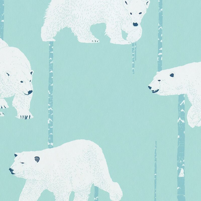 Papier peint intissé OURS POLAIRE coloris bleu aqua