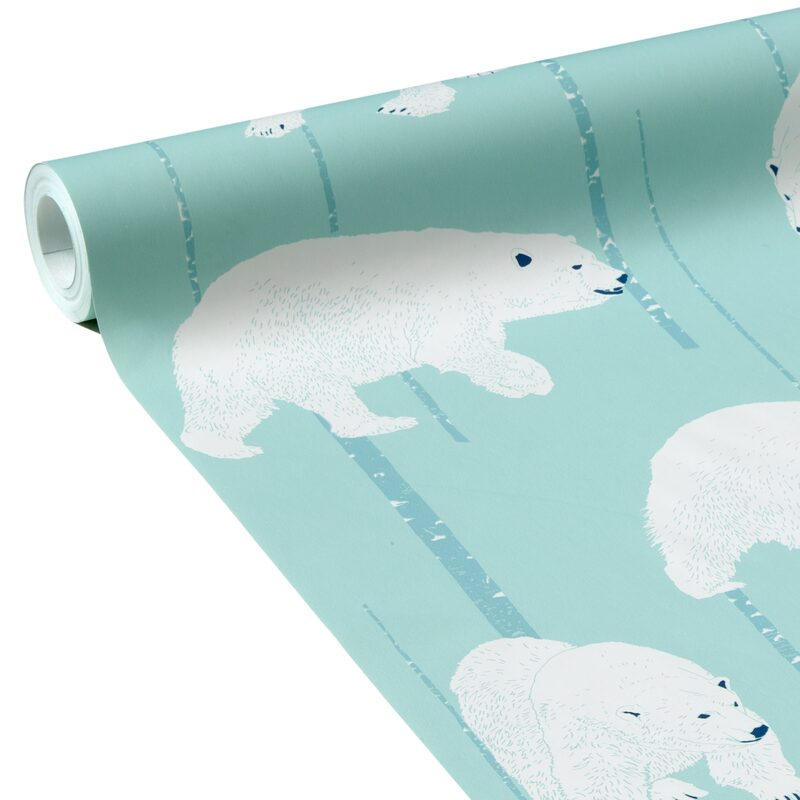 Papier peint intissé OURS POLAIRE coloris bleu aqua