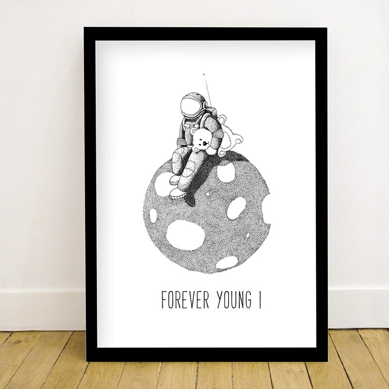 Image encadrée COSMONAUTE  FOREVER YOUNG 24 x 30 cm