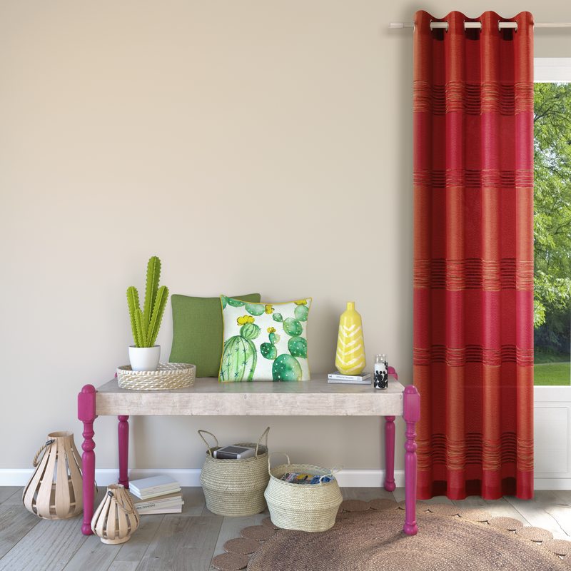 Tissu LINEA coloris brique