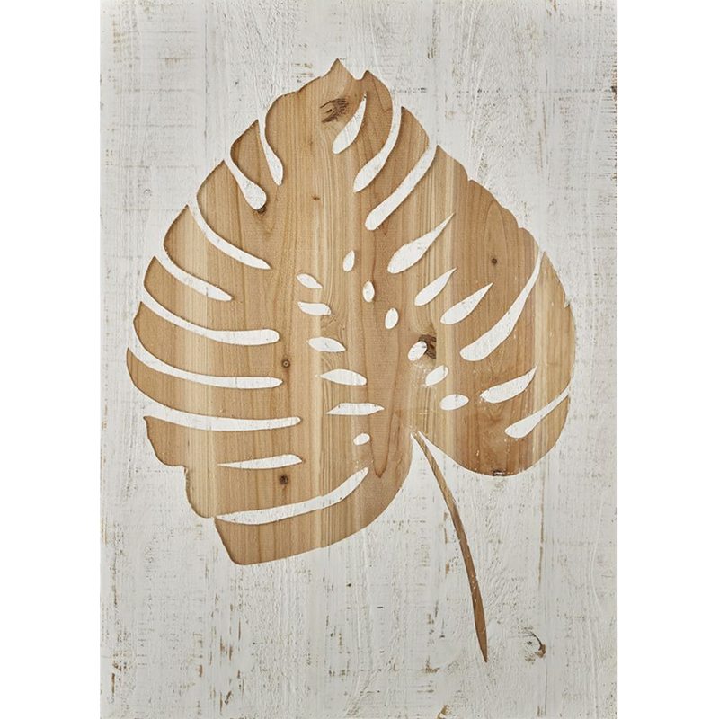 Déco murale en bois sculpté TROPICAL LEAF coloris bois clair