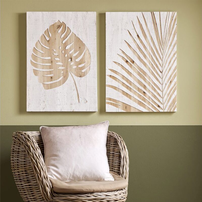 Déco murale en bois sculpté TROPICAL LEAF coloris bois clair