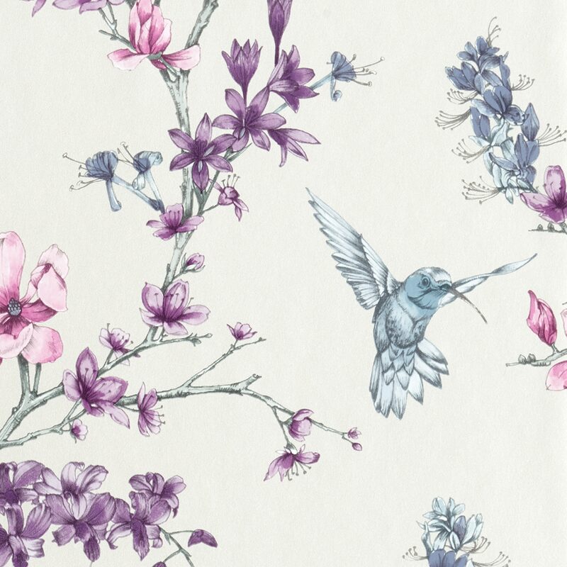 Papier peint intissé COLIBRI FIORI coloris blanc mica