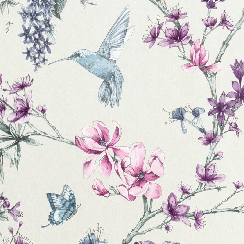 Papier peint intissé COLIBRI FIORI coloris blanc mica