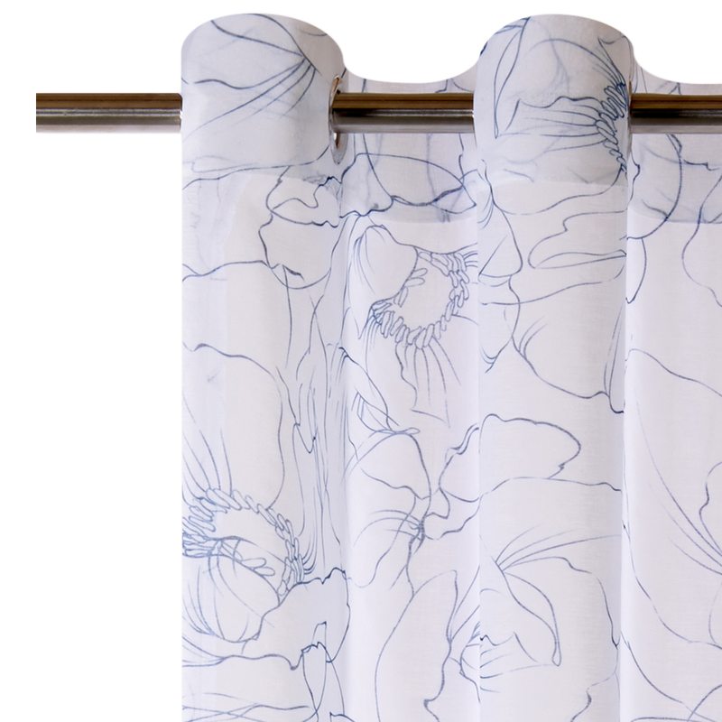 Voilage FLOWERS coloris bleu marine 140 x 260 cm
