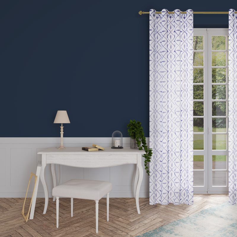 Voilage FAÏENCE coloris bleu indigo 140 x 260 cm