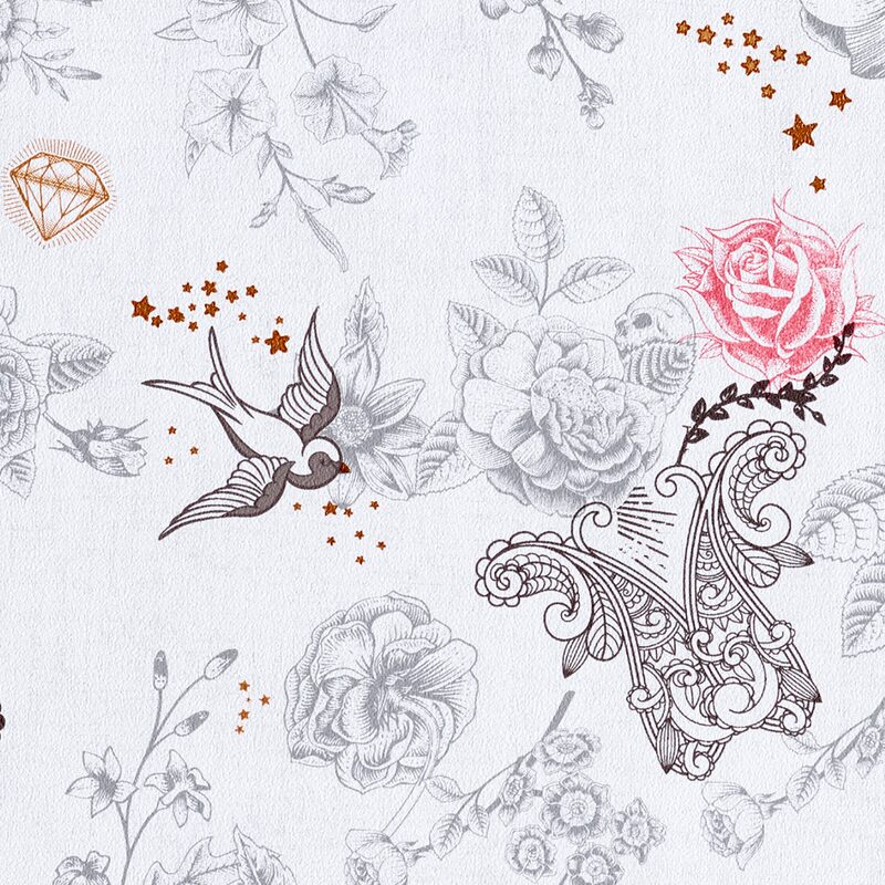 Papier peint MISS FREEGUN TATOO coloris gris perle