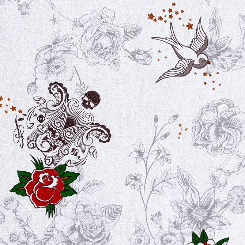 Papier peint MISS FREEGUN TATOO coloris gris perle