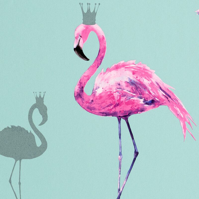 Papier peint FLAMINGO coloris bleu aqua