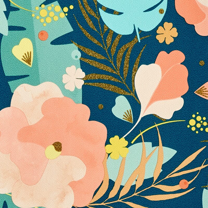 Papier peint intissé CREPUSCULE TROPICAL BY NYMPHEA'S FACTORY coloris bleu paon