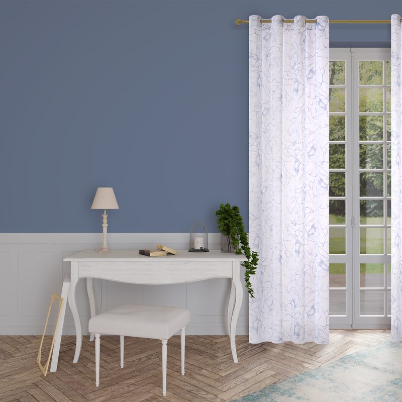 Voilage FLOWERS coloris bleu marine 140 x 260 cm