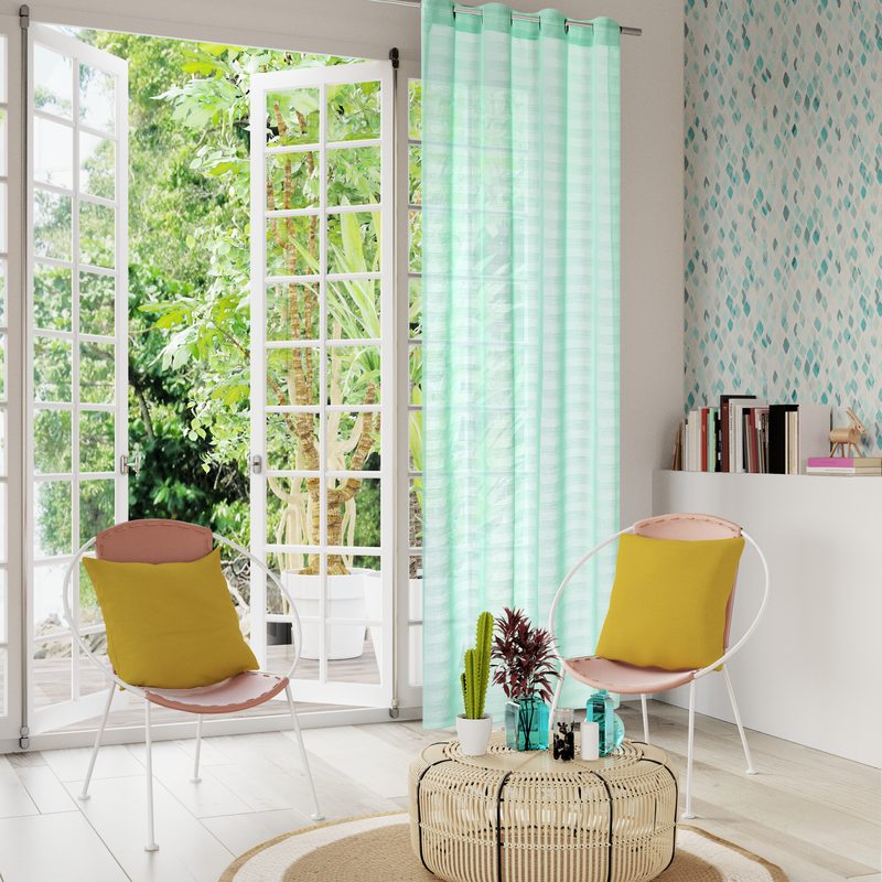Voilage FLOT BLEU coloris vert eau 145 x 240 cm