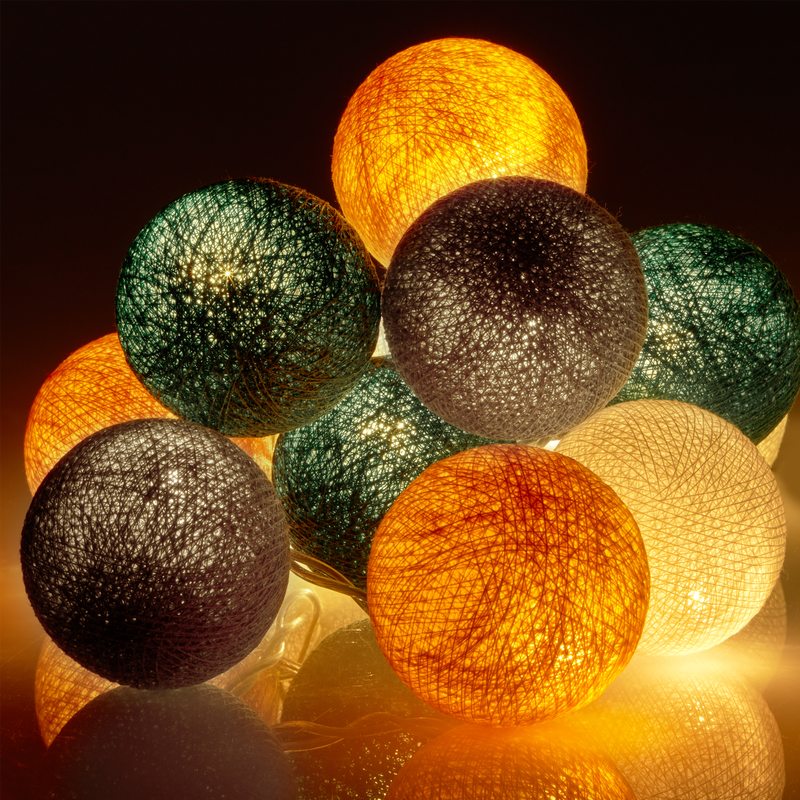 Guirlande lumineuse boule VINTAGE coloris jaune moutarde