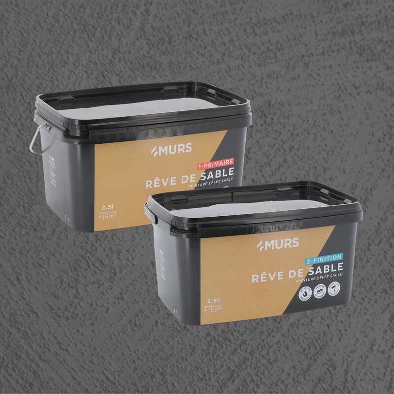 Peinture Décorative RÊVE DE SABLE Acrylique asphalte Mat 2,5 L Rêve de sable + Primaire blanc Mat 2,5 L
