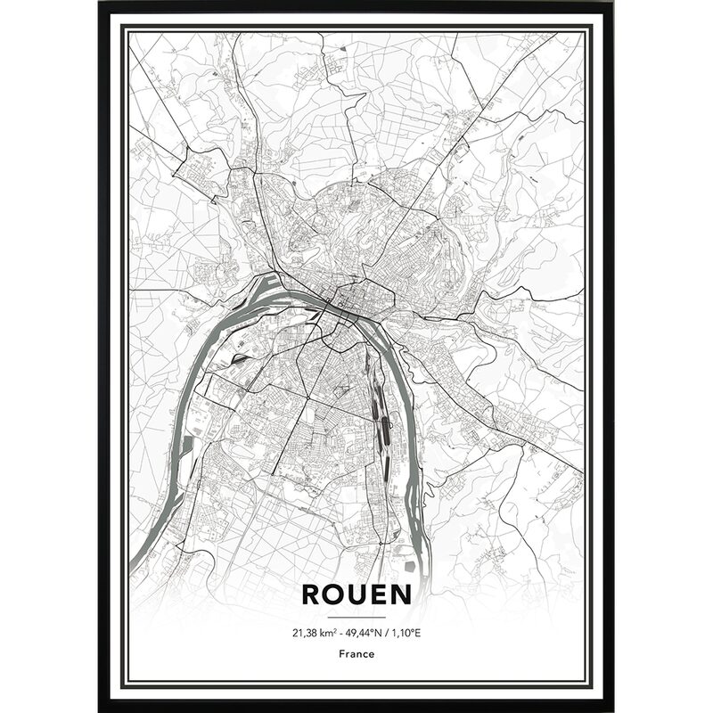 Image encadrée MAP ROUEN 50 x 70 cm
