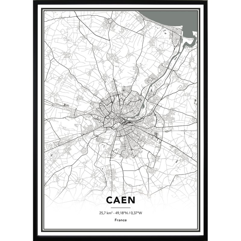 Image encadrée MAP CAEN 50 x 70 cm