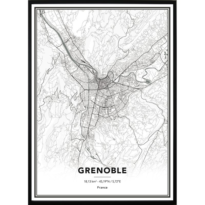 Image encadrée MAP GRENOBLE 50 x 70 cm