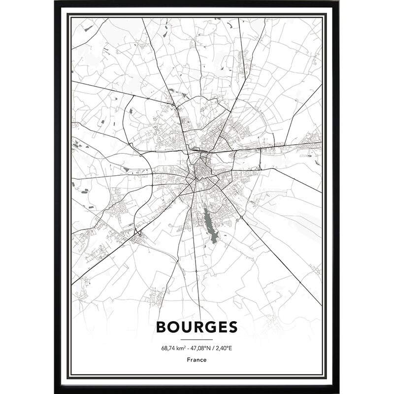 Image encadrée MAP BOURGES 50 x 70 cm