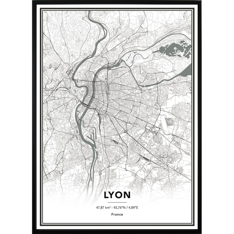 Image encadrée MAP LYON 50 x 70 cm